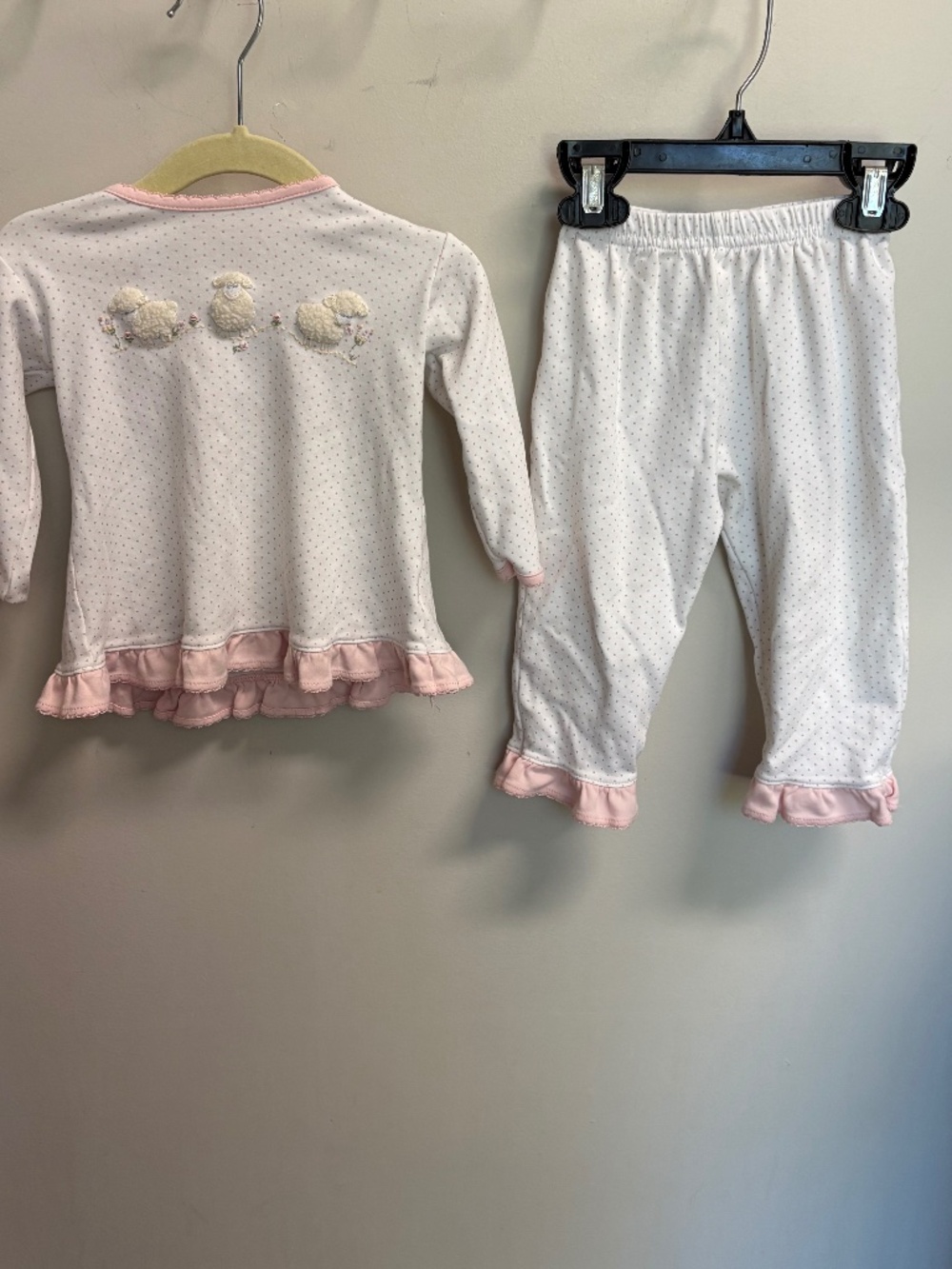 Squiggles by Charlie Pima Cotton Girls Polka Dot Embroidered Lambs Pant Set 24 m